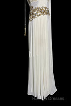 Aesthetic A Line Square Neckline White Chiffon Prom Dress Ruffle Long Party Dress