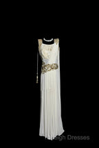 Aesthetic A Line Square Neckline White Chiffon Prom Dress Ruffle Long Party Dress