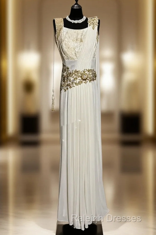 Aesthetic A Line Square Neckline White Chiffon Prom Dress Ruffle Long Party Dress