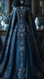 Aesthetic Ball Gowns High Neckline Navy Blue Prom Dress Prom Dresses Long Prom Dress