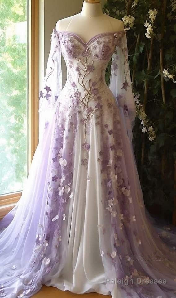 Aesthetic Ball Gown Off The Shoulder Tulle Lilac Party Dresses Long Prom Dress Evening Dresses Main image
