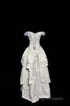 Aesthetic Ball Gown Off The Shoulder White Prom Dress Ruffle Long Party Dress