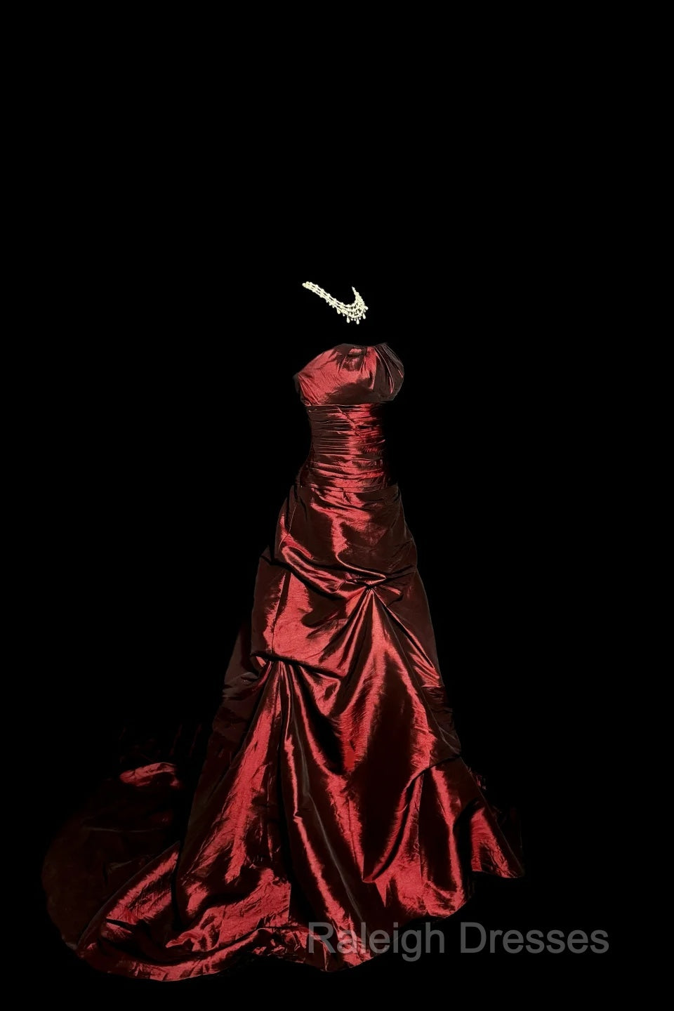 Aesthetic Ball Gown Strapless Burgundy Taffeta Prom Dress Ruffle Long Party Dress Secondary image