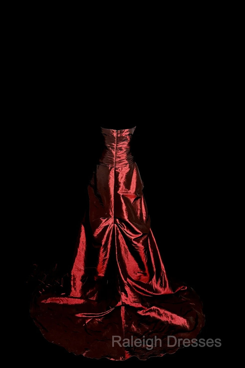 Aesthetic Ball Gown Strapless Burgundy Taffeta Prom Dress Ruffle Long Party Dress