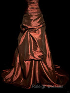 Aesthetic Ball Gown Strapless Burgundy Taffeta Prom Dress Ruffle Long Party Dress