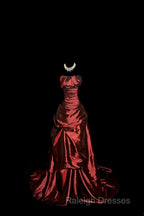 Aesthetic Ball Gown Strapless Burgundy Taffeta Prom Dress Ruffle Long Party Dress