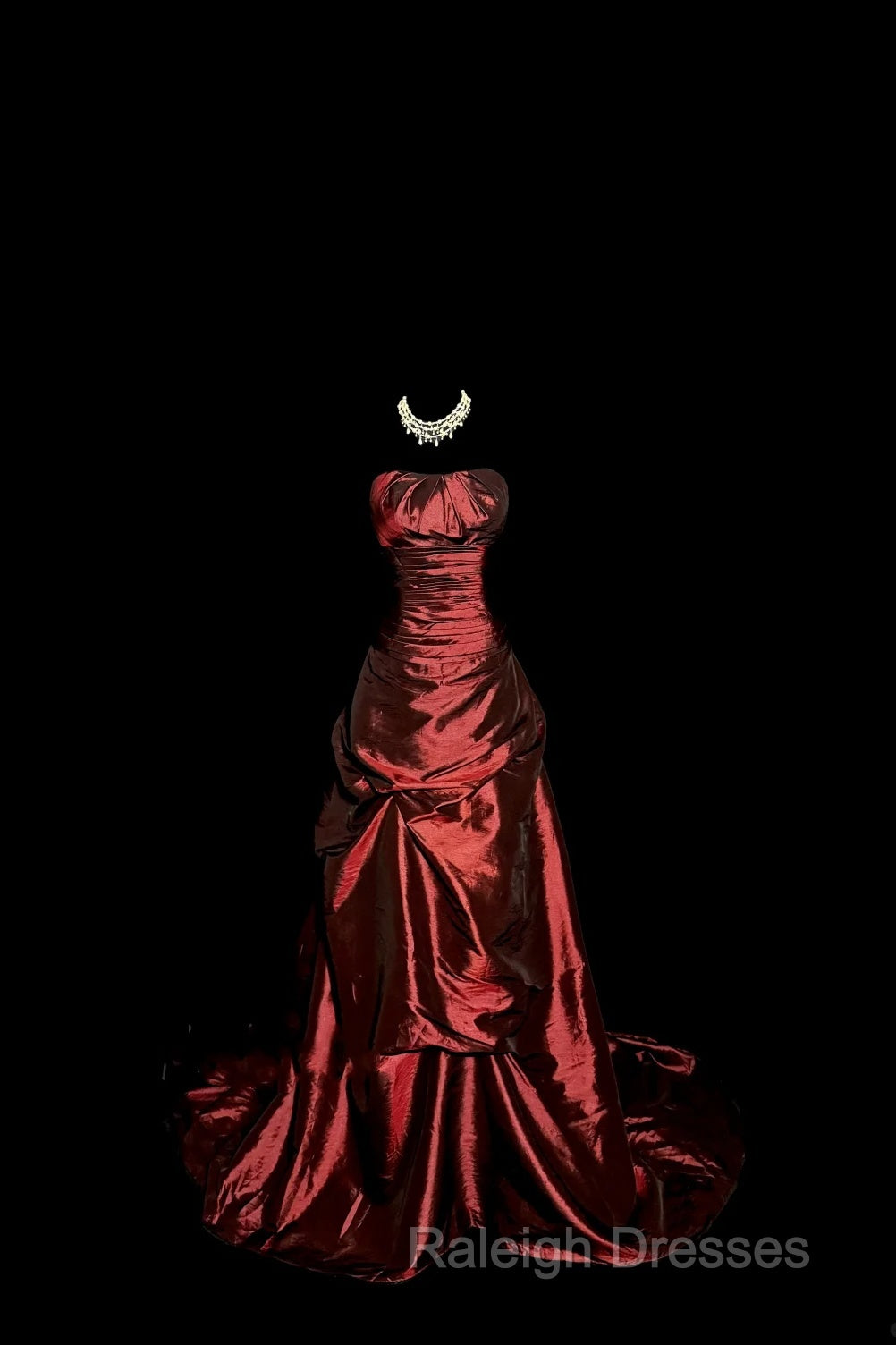 Aesthetic Ball Gown Strapless Burgundy Taffeta Prom Dress Ruffle Long Party Dress