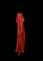 Aesthetic Mermaid Halter Neckline Red Satin Prom Dresses Ruffle Long Prom Dresses