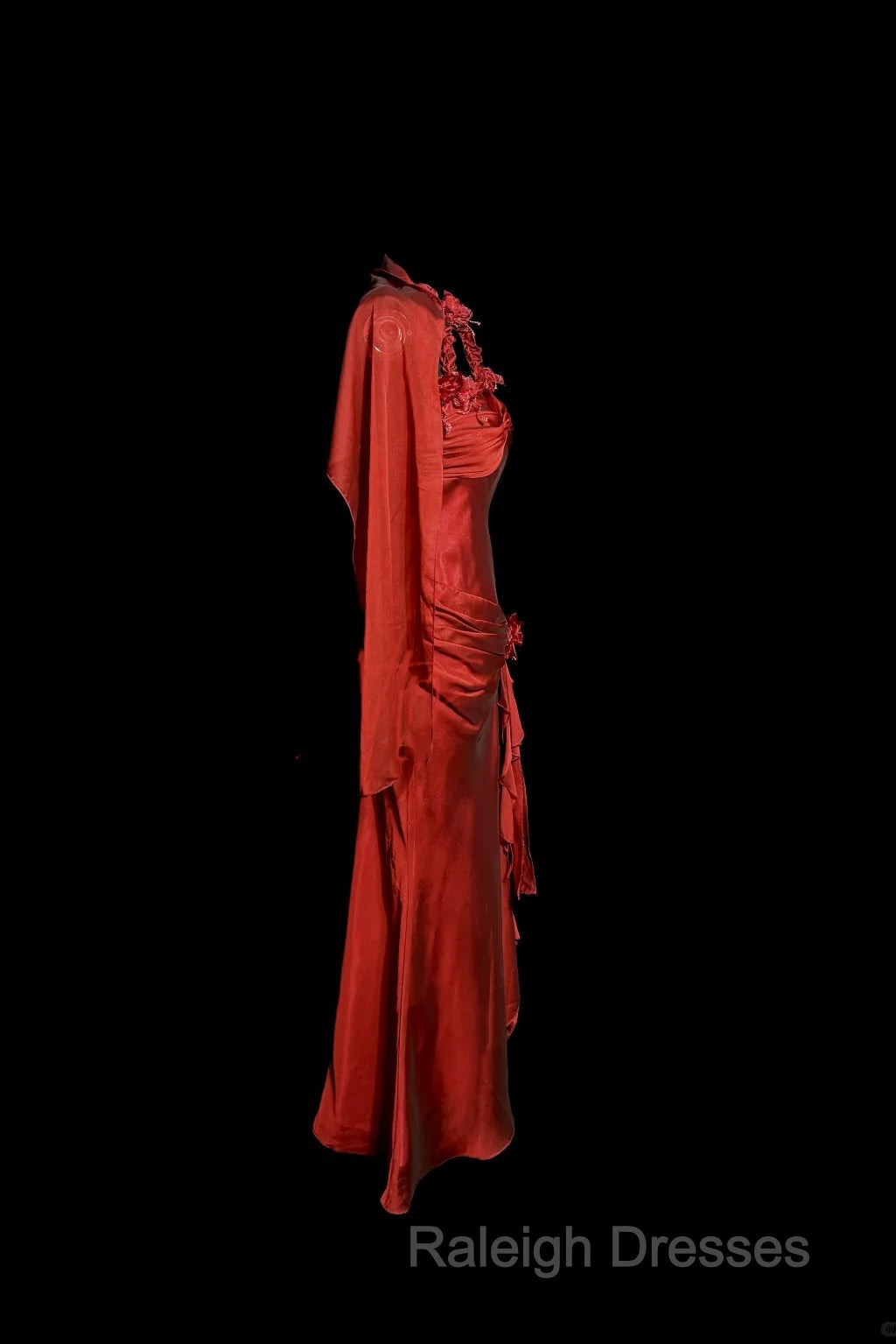 Aesthetic Mermaid Halter Neckline Red Satin Prom Dresses Ruffle Long Prom Dresses Secondary image
