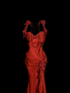 Aesthetic Mermaid Halter Neckline Red Satin Prom Dresses Ruffle Long Prom Dresses