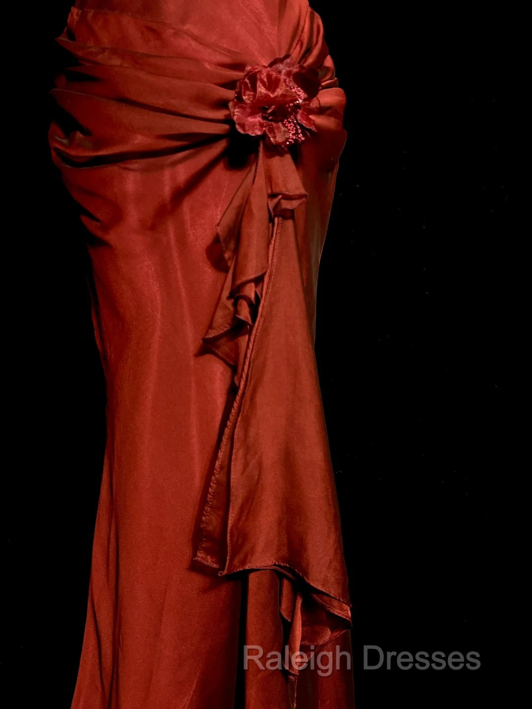 Aesthetic Mermaid Halter Neckline Red Satin Prom Dress Ruffle Long Party Dress