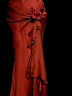 Aesthetic Mermaid Halter Neckline Red Satin Prom Dresses Ruffle Long Prom Dresses