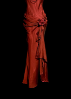 Aesthetic Mermaid Halter Neckline Red Satin Prom Dresses Ruffle Long Prom Dresses