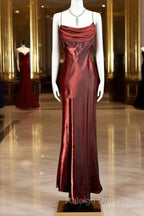 Aesthetic Mermaid Spaghetti Straps Burgundy Prom Dresses Ruffle Long Prom Dresses
