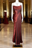 Aesthetic Mermaid Spaghetti Straps Burgundy Prom Dresses Ruffle Long Prom Dresses