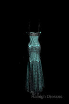 Aesthetic Mermaid Spaghetti Straps Green Prom Dress Long Party Dress