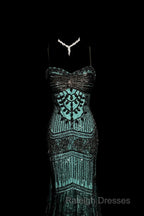 Aesthetic Mermaid Spaghetti Straps Green Prom Dress Long Party Dress