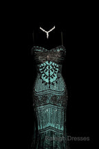 Aesthetic Mermaid Spaghetti Straps Green Prom Dresses Long Prom Dresses