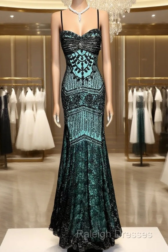 Aesthetic Mermaid Spaghetti Straps Green Prom Dresses Long Prom Dresses Main image