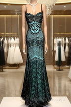 Aesthetic Mermaid Spaghetti Straps Green Prom Dresses Long Prom Dresses