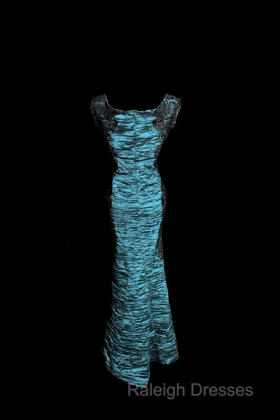 Aesthetic Mermaid Square Neckline Blue Taffeta Prom Dress Ruffle Long Party Dress