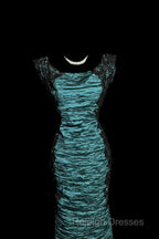 Aesthetic Mermaid Square Neckline Blue Taffeta Prom Dress Ruffle Long Party Dress