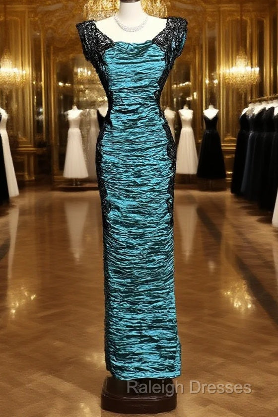 Aesthetic Mermaid Square Neckline Blue Taffeta Prom Dresses Ruffle Long Prom Dresses Main image