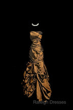 Aesthetic Mermaid Strapless Neckline Brown Taffeta Prom Dress Ruffle Long Party Dress