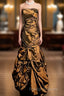 Aesthetic Mermaid Strapless Neckline Brown Taffeta Prom Dress Ruffle Long Party Dress