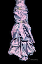 Aesthetic Mermaid Strapless Neckline Grape Taffeta Prom Dress Ruffle Long Party Dress