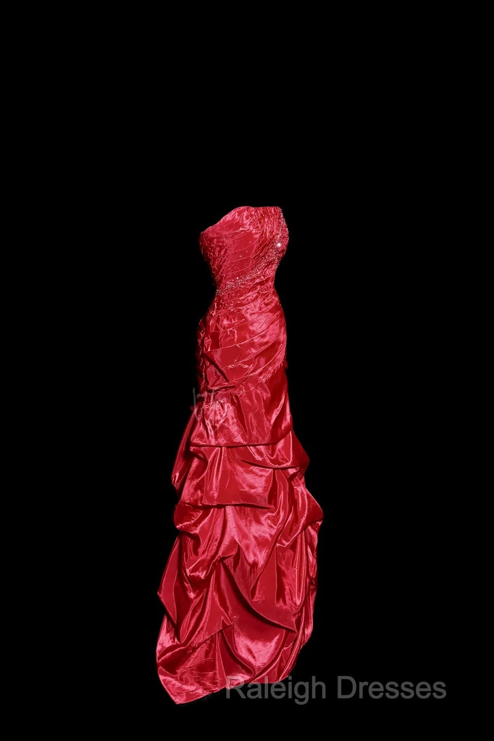 Aesthetic Mermaid Strapless Neckline Red Taffeta Prom Dresses Ruffle Long Prom Dresses Secondary image