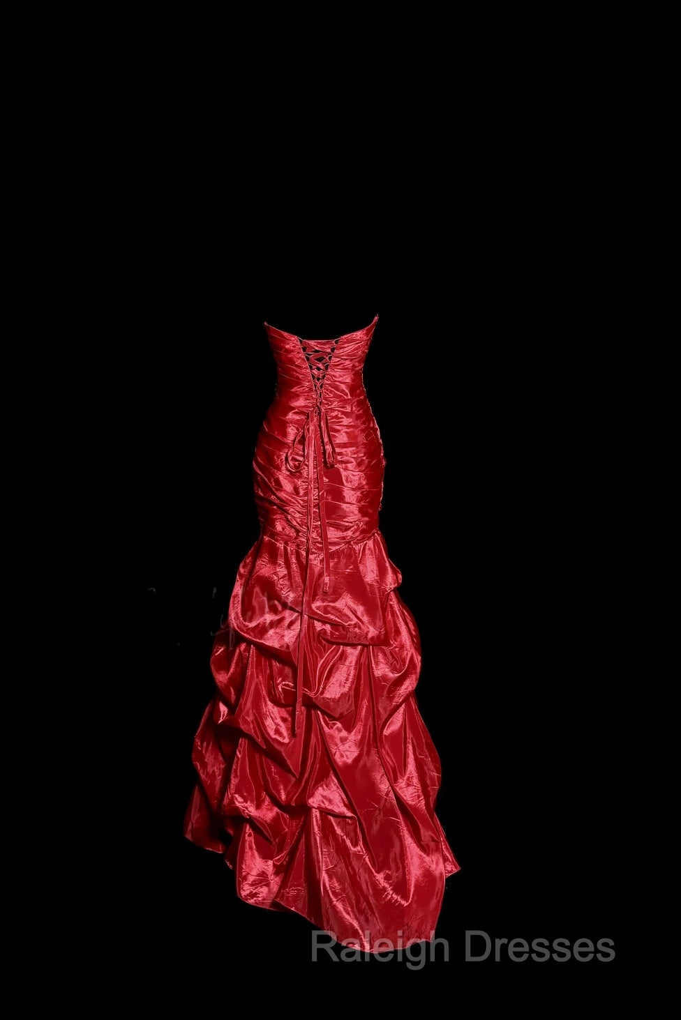 Aesthetic Mermaid Strapless Neckline Red Taffeta Prom Dresses Ruffle Long Prom Dresses