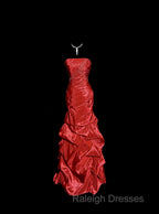 Aesthetic Mermaid Strapless Neckline Red Taffeta Prom Dresses Ruffle Long Prom Dresses