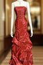 Aesthetic Mermaid Strapless Neckline Red Taffeta Prom Dresses Ruffle Long Prom Dresses