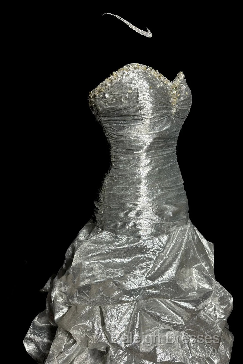 Aesthetic Mermaid Sweetheart Neckline Gray Taffeta Prom Dress Ruffle Long Party Dress