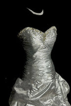 Aesthetic Mermaid Sweetheart Neckline Gray Taffeta Prom Dress Ruffle Long Party Dress