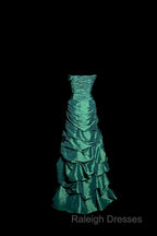 Aesthetic Mermaid Sweetheart Neckline Green Taffeta Prom Dress Ruffle Long Party Dress
