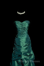 Aesthetic Mermaid Sweetheart Neckline Green Taffeta Prom Dress Ruffle Long Party Dress