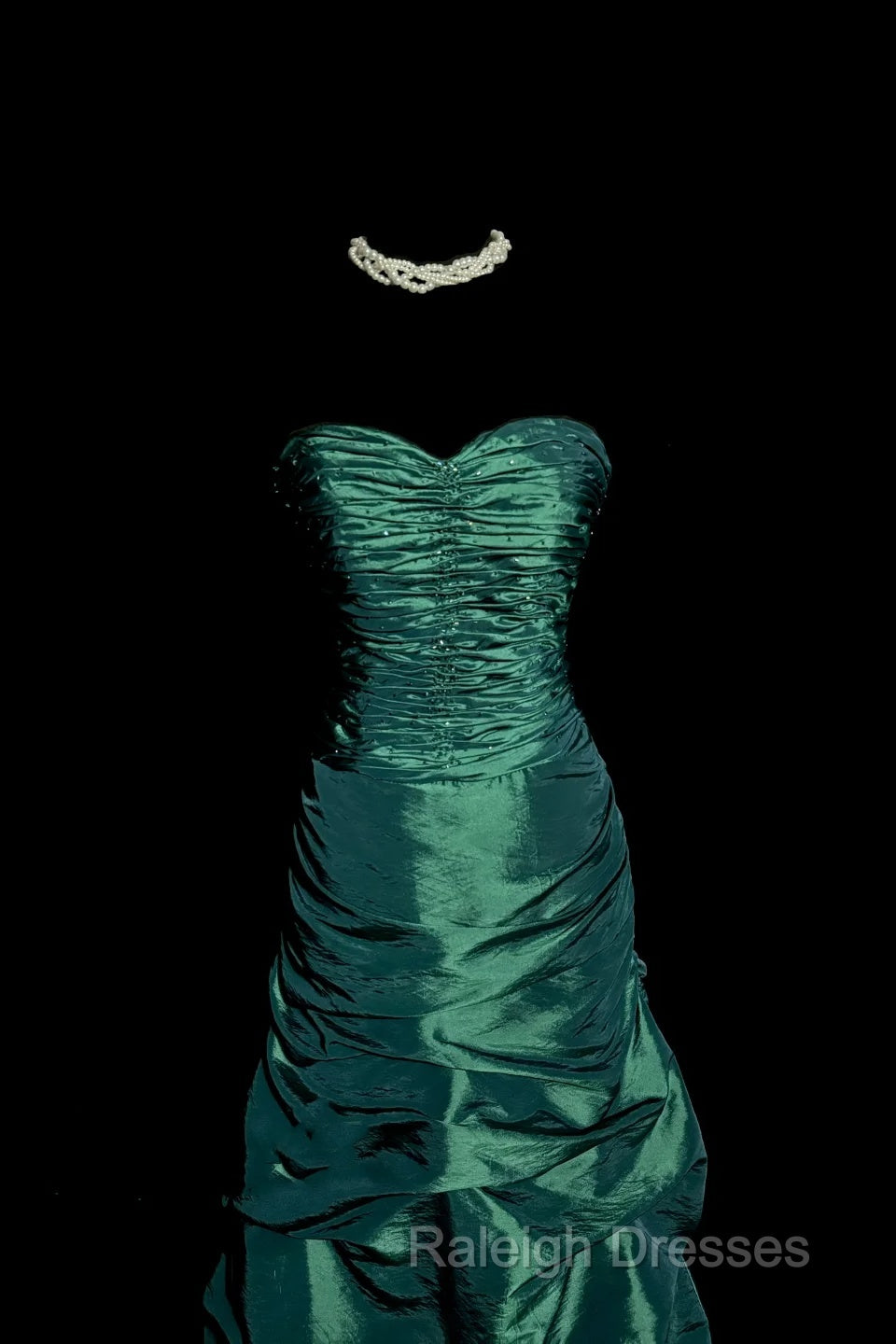 Aesthetic Mermaid Sweetheart Neckline Green Taffeta Prom Dress Ruffle Long Party Dress