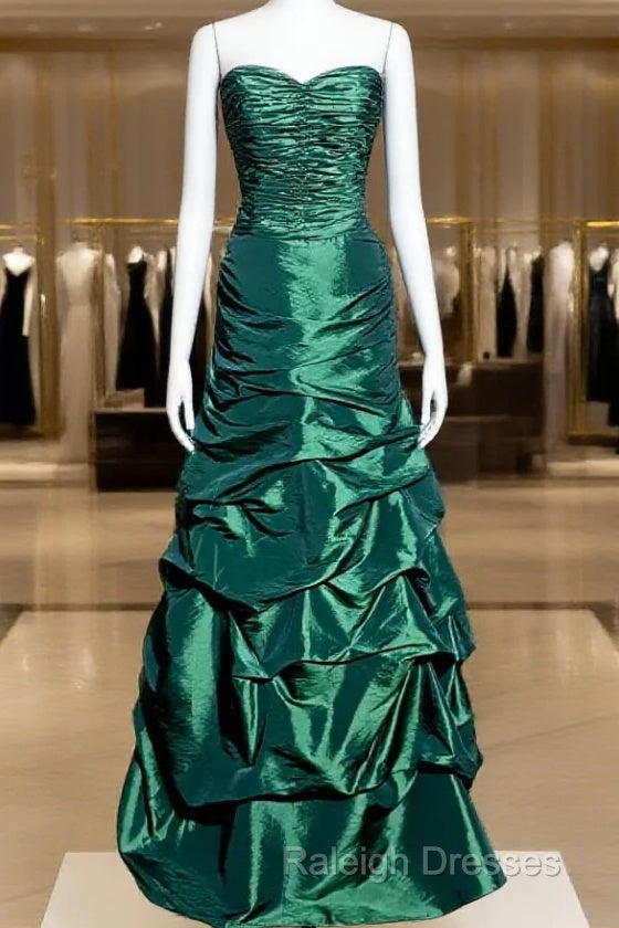 Aesthetic Mermaid Sweetheart Neckline Green Taffeta Prom Dresses Ruffle Long Prom Dresses