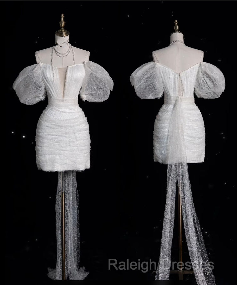 Aesthetic Sheath Off The Shoulder White Sequin Short Wedding Dresses Brides Dresses Secondary image