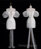 Aesthetic Sheath Off The Shoulder White Sequin Short Wedding Dresses Brides Dresses