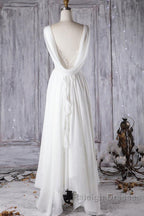 Affordable A Line Asymmetric Lace Chiffon Open Back Wedding Dresses