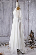 Affordable A Line Asymmetric Lace Chiffon Open Back Wedding Dresses