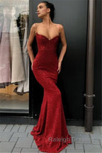 Affordable Sheath Sequins Long Cheap Prom Dresses | Spaghetti Straps Prom Dresses