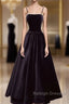 Aline Black Velvet Long Prom Dress, Black Formal Graduation With Beading