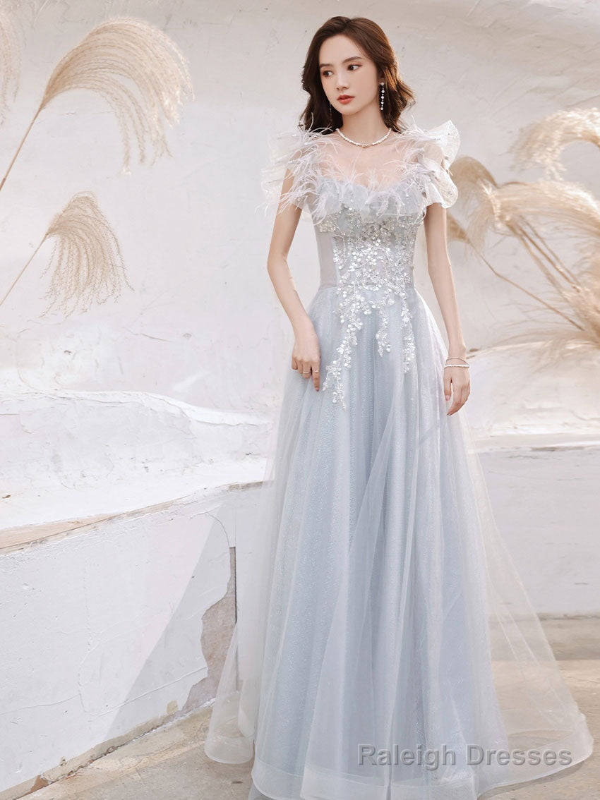 Aline Gray Long Prom Dresses, Gray Formal Graduation With Sequin Beading