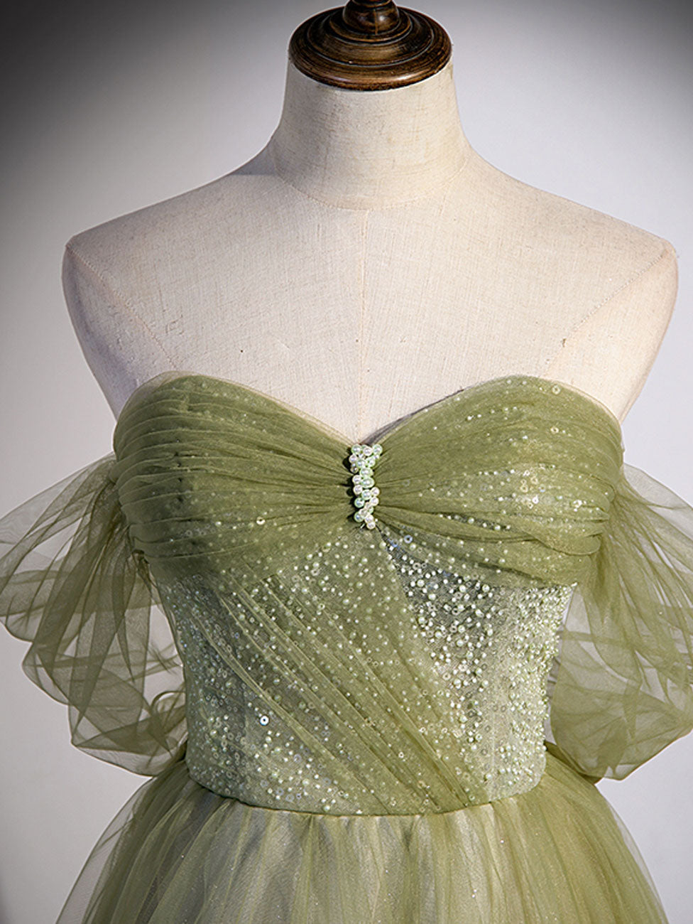Aline Green Long Formal Prom Dress, Green Tulle Formal Prom Dress Secondary image