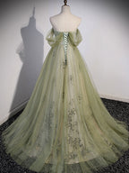 Aline Green Long Formal Prom Dress, Green Tulle Formal Prom Dress