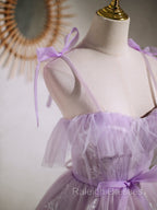 Aline Lace Short Purple Prom Dress,  Puffy Purple Homecoming Dress